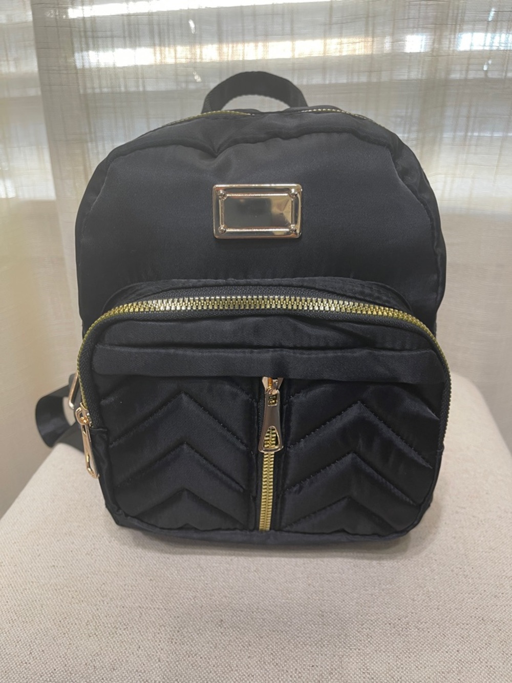 (NEW) Black Quilted Mini Backpack with Gold Hardware